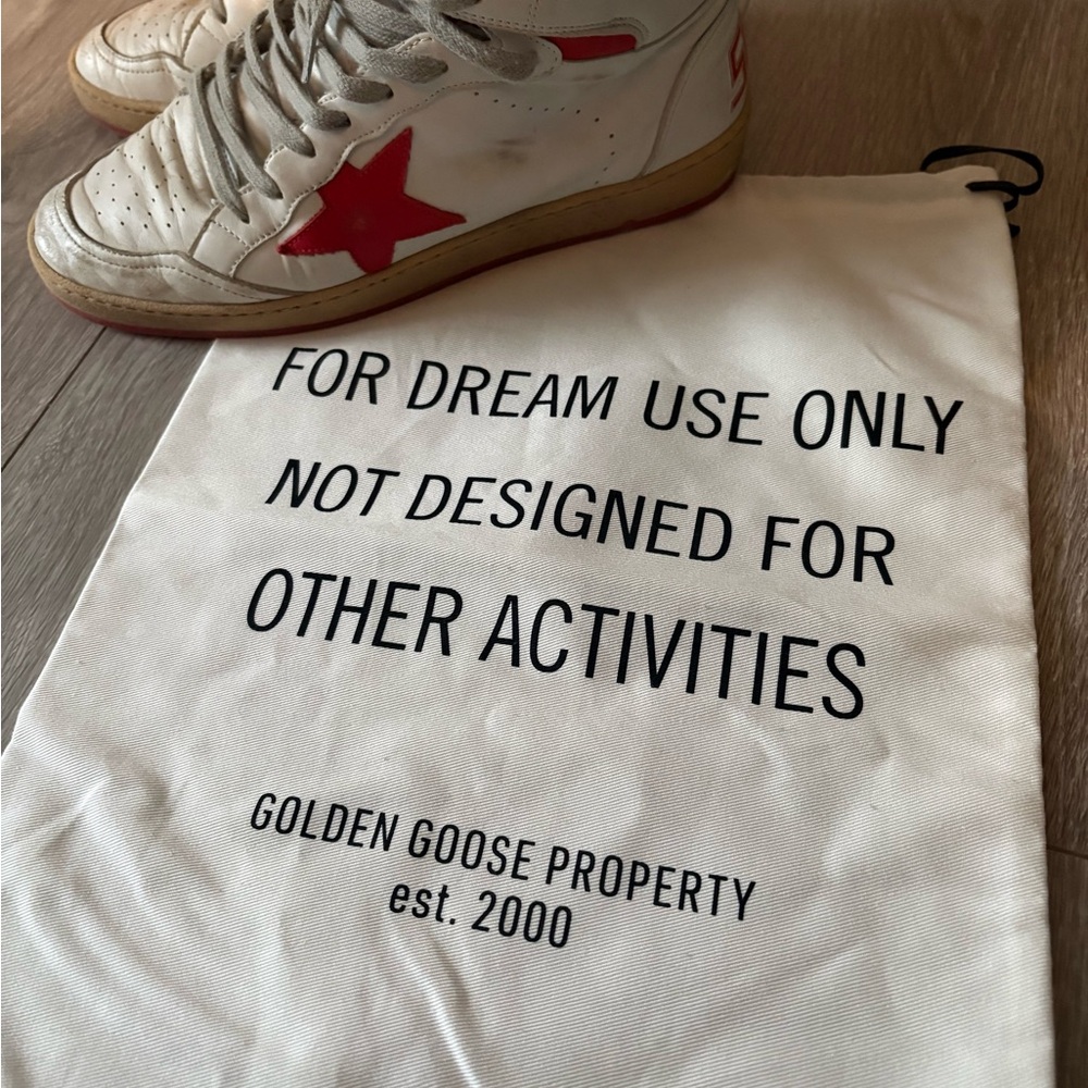 Golden Goose White Sneakers with Red Accents